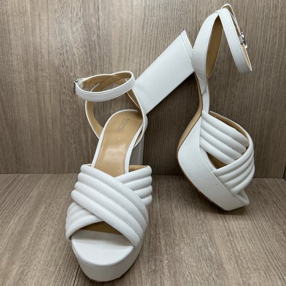 Michael Kors Shoes - Michael Kors Royce Quilted Leather Platform Sandal Womens 8.5M Cross Strap White
